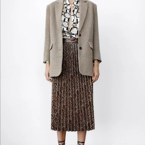 New Zara Faux Leather Snake Print Midi Pleated Skirt XS Small Medium 8372/262 - Picture 5 of 12